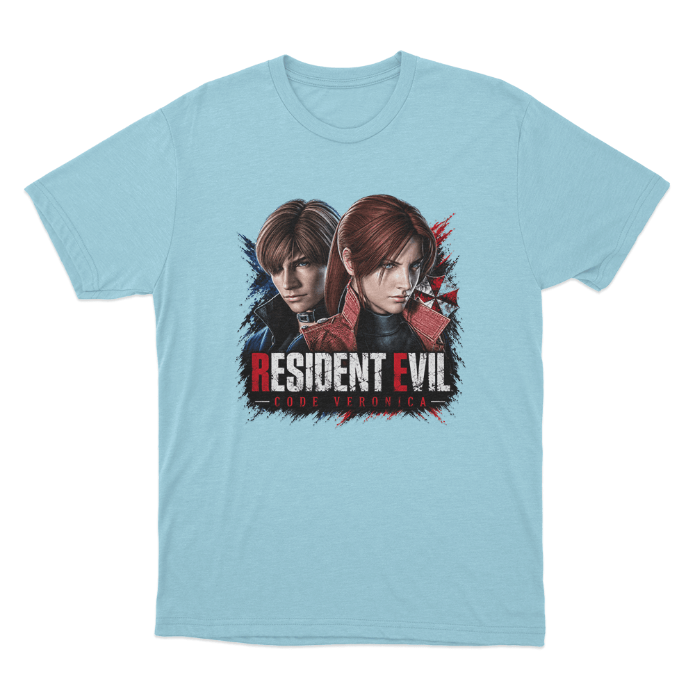 Resident Evil Code Veronica Dual Portrait Unisex T Shirt Sky Blue Resident Evil Code Veronica Dual Portrait Unisex T Shirt Sky Blue