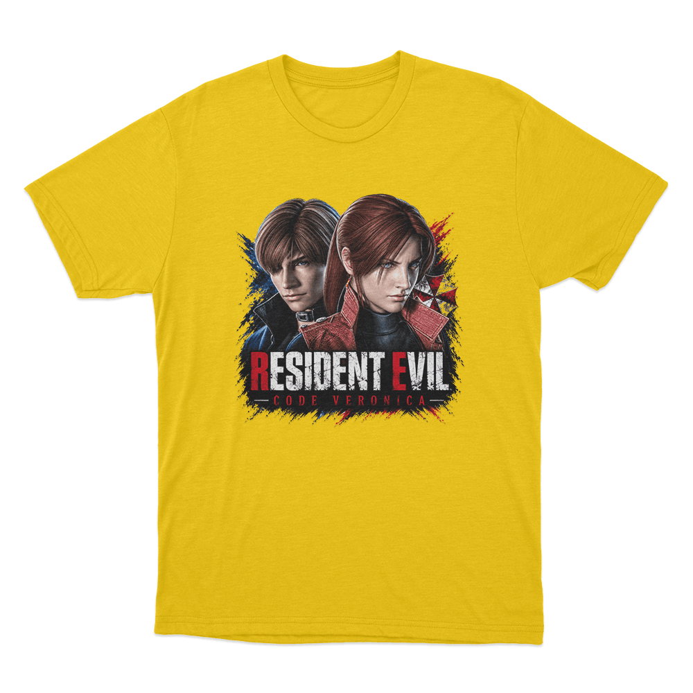 Resident Evil Code Veronica Dual Portrait Unisex T Shirt Yellow Resident Evil Code Veronica Dual Portrait Unisex T Shirt Yellow